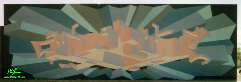 Photo of a graffiti mural painting by artist & muralist Werner "Mr.W" Skolimowski in work, in Phoenix, Arizona in 1999. Big Graffiti Mural Painting By Werner "Mr.W" Skolimowski In Work