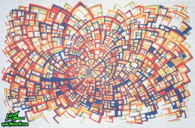 Photo of a graffiti art Raumstruktur swirl mural by Werner "Mr.W" Skolimowski in Weimar, Germany, 1992. Mr.W's Graffiti Art Raumstruktur