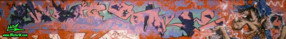 Photo of a old school graffiti painting from 1988 at Hamburg's first legal graffiti hall of fame by Werner "Mr.W" Skolimowski. Old School MisterW Graffiti in Hamburg