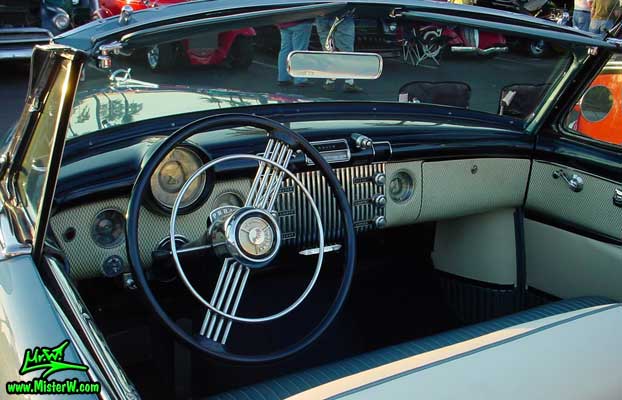 Photo of a blue 1953 Buick Convertible at the Scottsdale Pavilions Classic Car Show in Arizona. 1953 Buick Convertible Dash Board