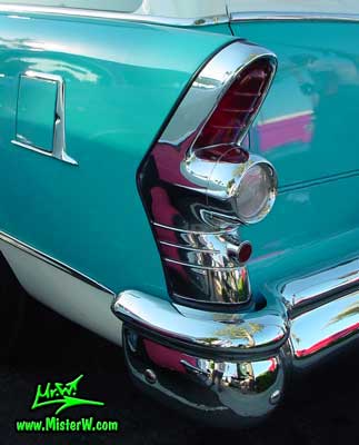 Photo of a turquoise 1955 Buick Stationwagon at the Scottsdale Pavilions Classic Car Show in Arizona. 1955 Buick Stationwagon Fin