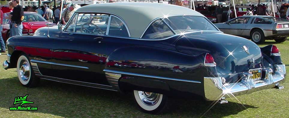 Photo of a midnight blue 1949 Cadillac Series 62 Coupe De Ville 2 door hardtop at a classic car auction in Scottsdale, Arizona. Blue 1949 Cadillac coupe with tons of chrome