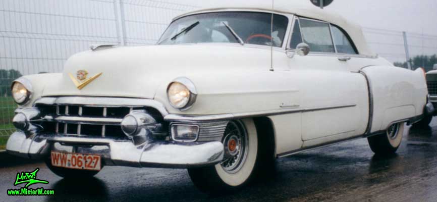 Photo of a white 1953 Cadillac Series 62 Convertible at the Wheels Nationals classic car meeting in Berlin, Germany. White 1953 Cadillac Cabrio