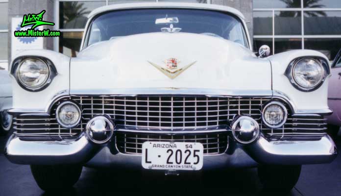 Photo of a white 1954 Cadillac Eldorado Convertible at the Scottsdale Pavilions Classic Car Show in Arizona. 1954 Cadillac Eldorado Chrome Grill