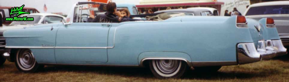 Photo of a turquoise 1955 Cadillac Series 62 Convertible at a classic car meeting in K�ln Chorweiler (Cologne), Germany. Topless 1955 Cadillac Convertible