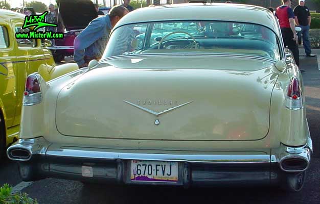 Photo of a jade 1956 Cadillac Sedan 4 Door Hardtop at the Scottsdale Pavilions Classic Car Show in Arizona. 1956 Cadillac fins