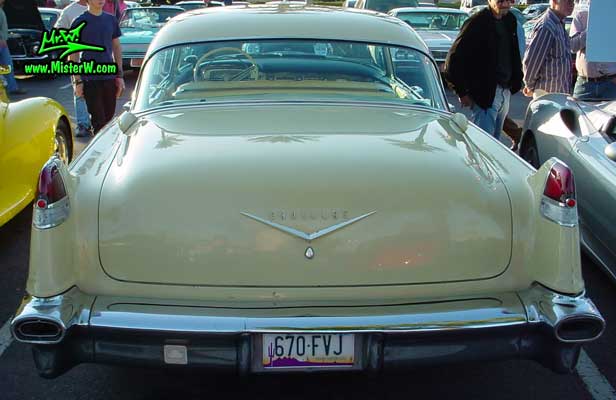 Photo of a jade 1956 Cadillac Sedan 4 Door Hardtop at the Scottsdale Pavilions Classic Car Show in Arizona. 1956 Cadillac Rearview