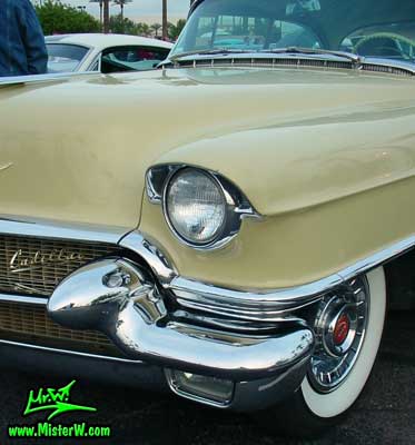 Photo of a jade 1956 Cadillac Sedan 4 Door Hardtop at the Scottsdale Pavilions Classic Car Show in Arizona. 1956 Cadillac Bumper & Headlight