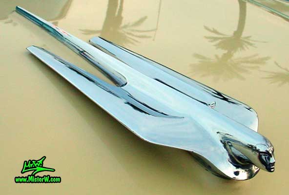 Photo of a jade 1956 Cadillac Sedan 4 Door Hardtop at the Scottsdale Pavilions Classic Car Show in Arizona. 1956 Cadillac Flying Lady