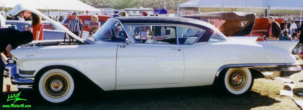 Photo of a white 1957 Cadillac Eldorado SeVille 2 Door Hardtop Coupe at a classic car auction in Scottsdale, Arizona. 1957 Cadillac Eldorado SeVille