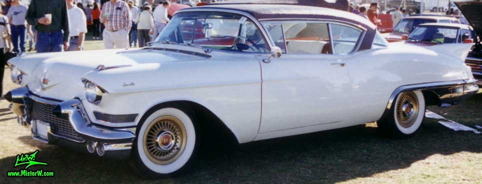 Photo of a white 1957 Cadillac Eldorado SeVille 2 Door Hardtop Coupe at a classic car auction in Scottsdale, Arizona. White 1957 Cadillac Eldorado