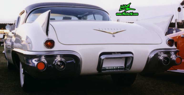 Photo of a white 1957 Cadillac Eldorado SeVille 2 Door Hardtop Coupe at a classic car auction in Scottsdale, Arizona. Eldorado Fins