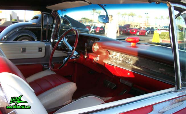 Photo of a red 1959 Cadillac Eldorado Biarritz Convertible at the Scottsdale Pavilions Classic Car Show in Arizona. 59 Cadillac Eldorado Biarritz Convertible Seats & Interior