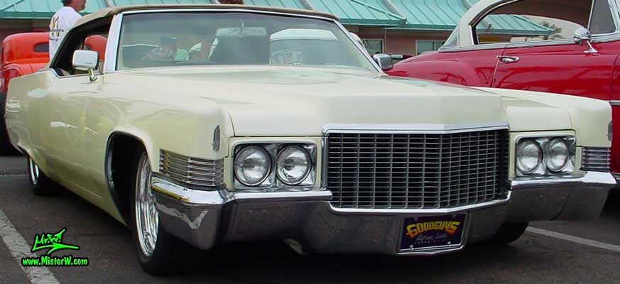 Photo of a white 1970 Cadillac Convertible at the Scottsdale Pavilions Classic Car Show in Arizona. White 1970 Cadillac Convertible