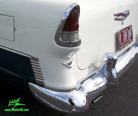 Photo of a blue & white 1955 Chevrolet Bel Air 2 Door Hardtop Coupe at the Scottsdale Pavilions Classic Car Show in Arizona. 1955 Chevrolet Bel Air Coupe Tail Light