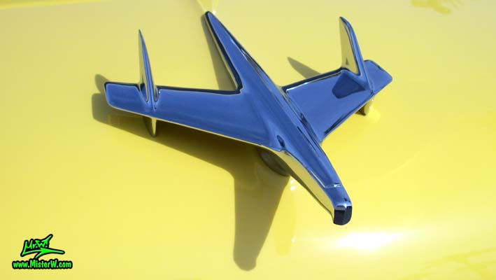 Photo of a yellow 1955 Chevrolet Bel Air Nomad 2 Door Station Wagon at the Scottsdale Pavilions Classic Car Show in Arizona. 1955 Chevrolet Bel Air Nomad Station Wagon Hood Ornament