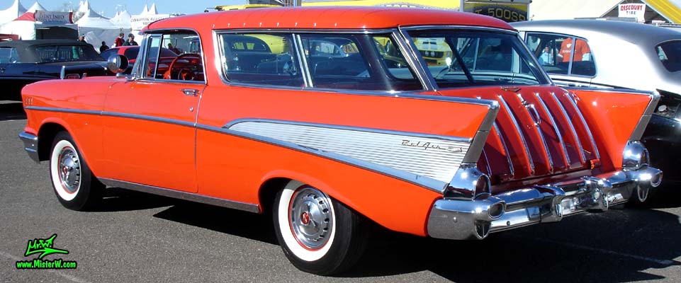 Photo of a red 1957 Chevrolet Bel Air Nomad 2 Door Station Wagon at a classic car auction in Scottsdale, Arizona. 57 Chevrolet 2 Door Nomad Wagon