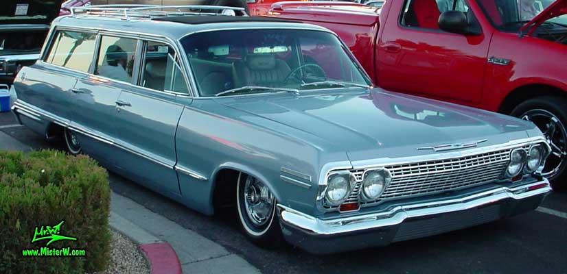 Photo of a silver grey 1963 Chevrolet Stationwagon at the Scottsdale Pavilions Classic Car Show in Arizona. 1963 Chevrolet Stationwagon