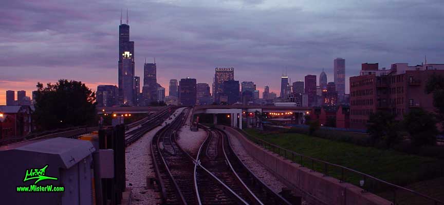 Sunset Skyscraper Skyline of Downtown Chicago