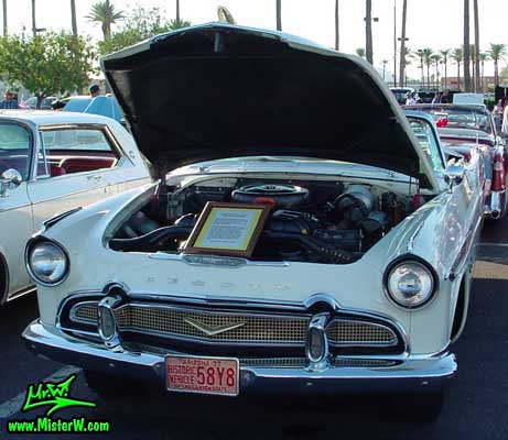 Photo of a white & gold 1956 Chrysler DeSoto Convertible at the Scottsdale Pavilions Classic Car Show in Arizona. 1956 DeSoto Convertible
