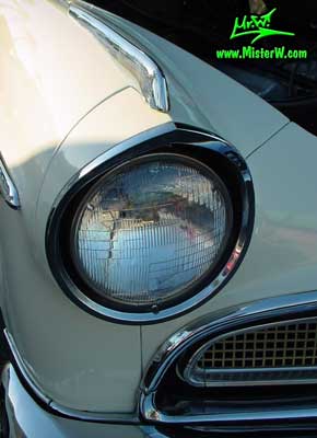 Photo of a white & gold 1956 Chrysler DeSoto Convertible at the Scottsdale Pavilions Classic Car Show in Arizona. 1956 DeSoto Head Light