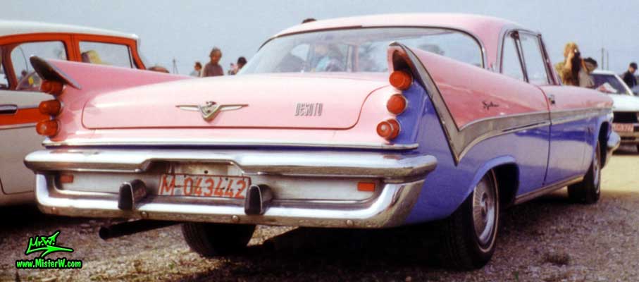 Photo of a pink & violet 1959 Chrysler DeSoto 2 Door Hardtop Coupe at a Classic Car Meeting in Germany. 1959 DeSoto Coupe Rearview