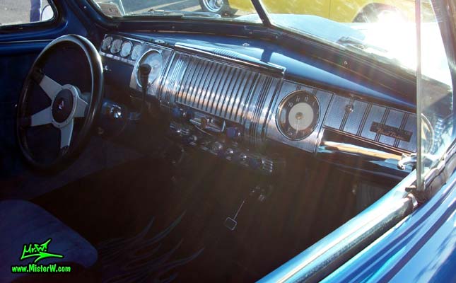 Photo of a blue metallic 1948 Dodge 3 Window Coupe at the Scottsdale Pavilions Classic Car Show in Arizona. 1948 Dodge 3 Window Coupe Dashboard