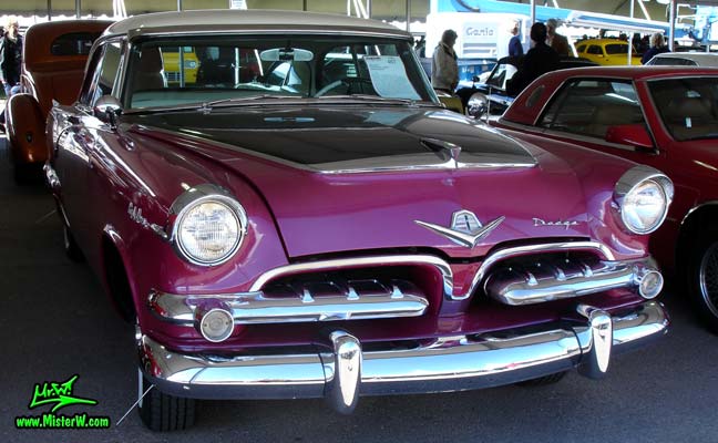 Photo of a Black, Purple & White 1955 Dodge Custom Royal Lancer 2 Door Hardtop Coupe at a Classic Car Auction in Scottsdale, Arizona. Frontview of a 1955 Dodge Custom Royal Lancer Hardtop Coupe