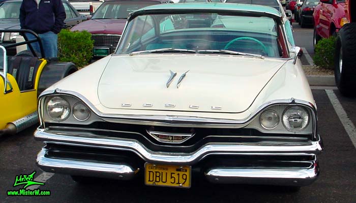 Photo of a white & turquoise 1957 Chrysler Dodge Coronet 2 Door Hardtop Coupe at the Scottsdale Pavilions Classic Car Show in Arizona. 1957 Dodge