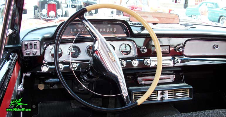 Photo of a red & white 1958 Chrysler Dodge Coronet 2 Door Hardtop Coupe at the Scottsdale Pavilions Classic Car Show in Arizona. 1958 Dodge Coronet Speedometer