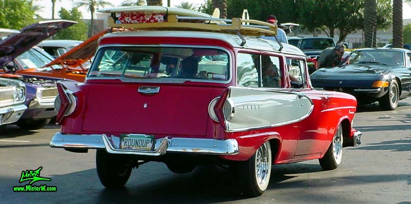 Photo of a red & white 1958 Edsel Roundup 2 Door Station Wagon at the Scottsdale Pavilions Classic Car Show in Arizona. 1958 Edsel Roundup Station Wagon Rearview