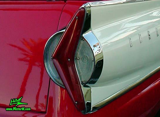 Photo of a red & white 1958 Edsel Roundup 2 Door Station Wagon at the Scottsdale Pavilions Classic Car Show in Arizona. 1958 Edsel Roundup Station Wagon Taillight Sideview