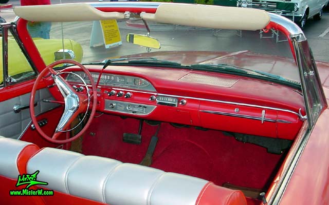 Photo of a red 1960 Edsel Ranger Convertible at the Scottsdale Pavilions Classic Car Show in Arizona. 1960 Edsel Ranger Convertible Odometer & Dashboard