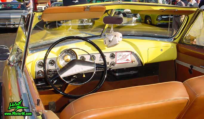 Photo of a yellow 1951 Ford Convertible at the Scottsdale Pavilions Classic Car Show in Arizona 1951 Ford Convertible Dashboard