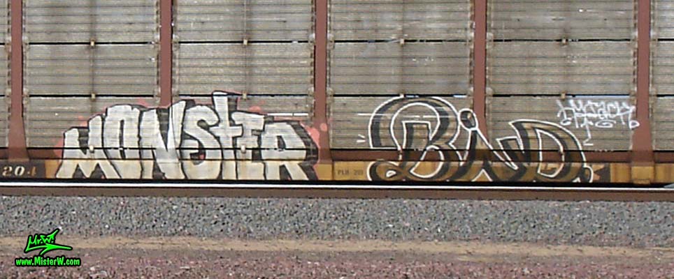 MONSTER Bip Photo of a Tri-Level Auto Transporter Train with Monster Bip Graffiti