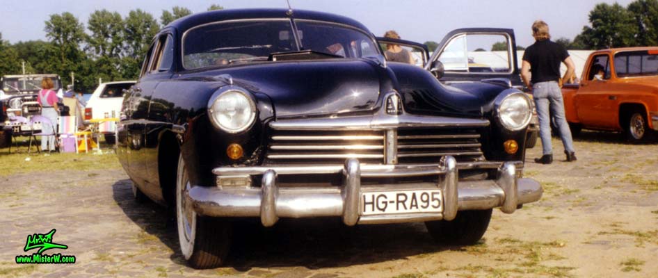 Photo of a black 1948 Hudson 4 Door Sedan at a classic car meeting in Germany. 1948 Hudson Frontview