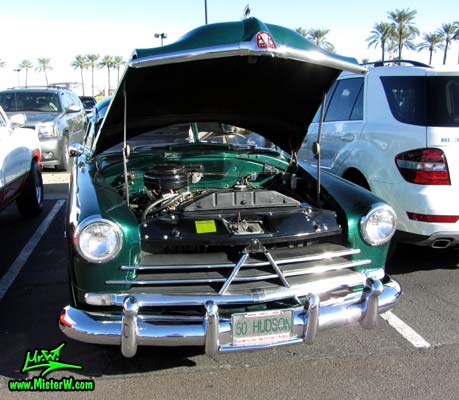 Photo of a green 1950 Hudson Super 6 Hardtop Coupe at the Scottsdale Pavilions Classic Car Show in Arizona. 50 Hudson Super Six Coupe