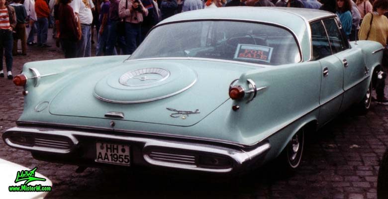 Photo of a turquoise 1958 Imperial 4 Door Hardtop Sedan at the Wheels Nationals classic car meeting in Hamburg, Germany. 1958 Imperial Tailfins