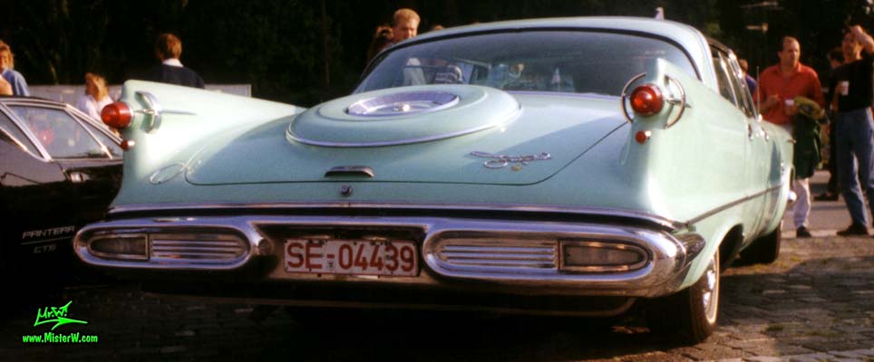 Photo of a turquoise 1958 Imperial 4 Door Hardtop Sedan at the Wheels Nationals classic car meeting in Hamburg, Germany. 1958 Imperial Rearview