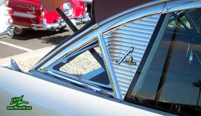 Photo of Phil Schaefer's Custom Built 1956 Lincoln Pioneere Station Wagon at the Scottsdale Pavilions Classic Car Show in Arizona. 1956 Lincoln Pioneere Station Wagon Rear Vent Glass