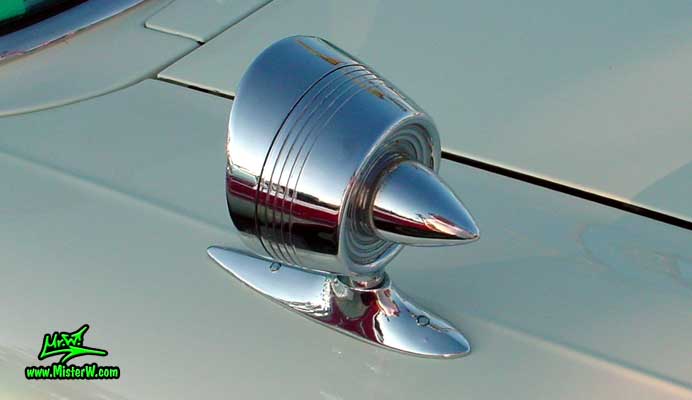 Photo of a white & turkquoise 1957 Mercury Monterey 2 Door Convertible at the Scottsdale Pavilions Classic Car Show in Arizona. 1957 Mercury Rear View Mirror
