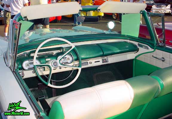 Photo of a white & turkquoise 1957 Mercury Monterey 2 Door Convertible at the Scottsdale Pavilions Classic Car Show in Arizona. 1957 Mercury Dashboard