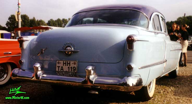 Photo of a blue 1953 Oldsmobile 88 4 Door Hardtop Sedan at the Wheels Nationals Classic Car Meeting in Hamburg, Germany. 1953 Oldsmobile 88 Rearview