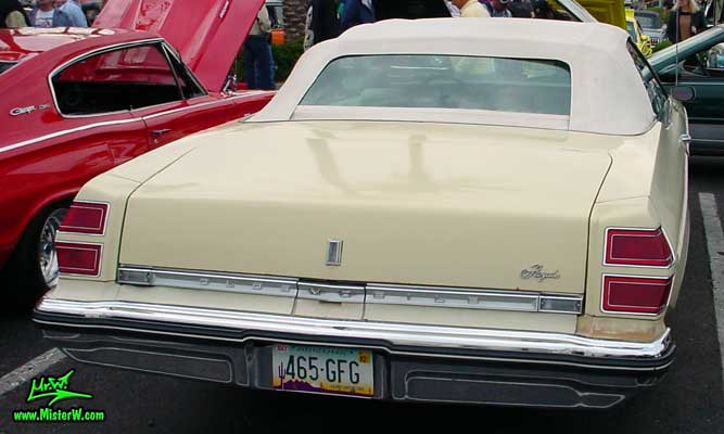 Photo of a beige 1974 Oldsmobile Royale 2 Door Convertible at the Scottsdale Pavilions Classic Car Show in Arizona. 1974 Oldsmobile Royale Convertible Rearview