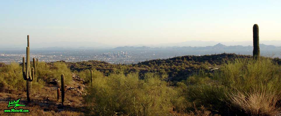Photo of the Sunrise Skyline of Downtown Phoenix, taken from the South Mountain Park in August 2007 Phoenix, Arizona from the South Mountains