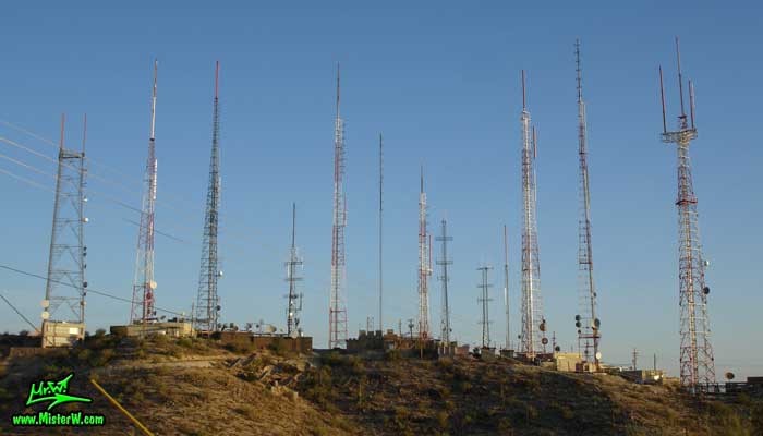 Photo of the antennas at the South Mountain Park in Phoenix, Arizona in summer 2007 Antennas on the South Mountains