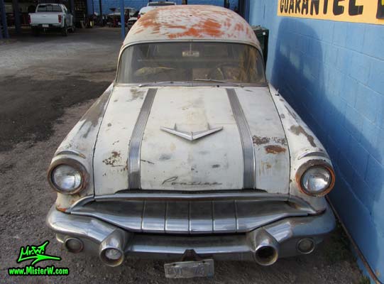 Photo of a grey primered 1956 Pontiac ambulance in Phoenix, Arizona. 56 Pontiac Ambulance Wagon