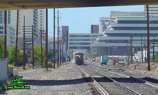 Photo of a Train leaving the Reno Amtrak Station headed east, taken in summer 2002 Train leaving the Reno Amtrak Station